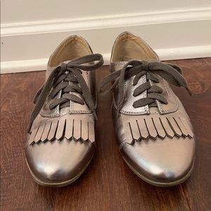 Restricted Platinum Metallic Cut Out Loafers- sz 7